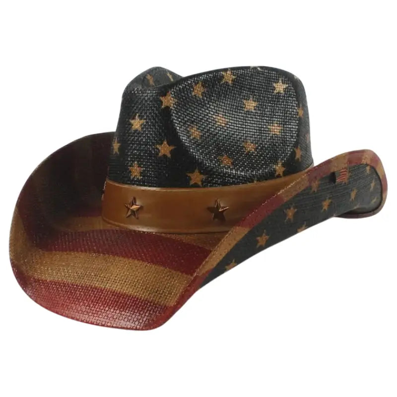 Stroh-Cowboyhut mit USA-Flaggen-Design und Sternen